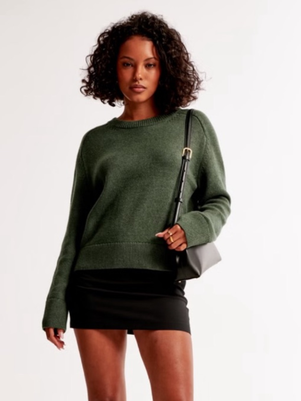 Abercrombie & Fitch Dark Green Cotton Crew Sweater